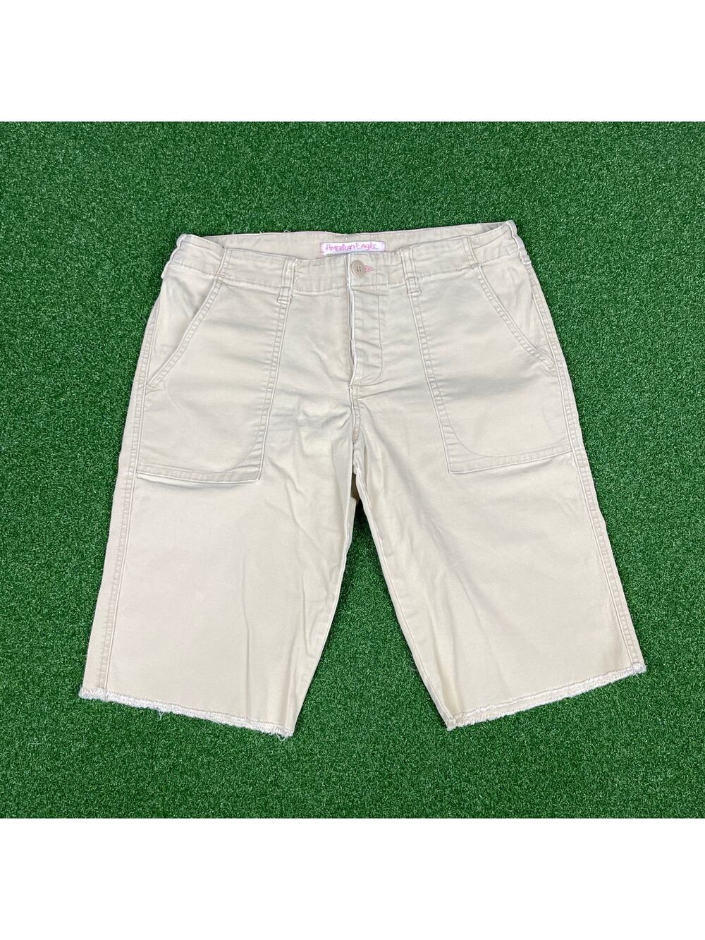 Vintage Y2K American Eagle Khaki Embroidered Bermuda Cut off Shorts Sz 8